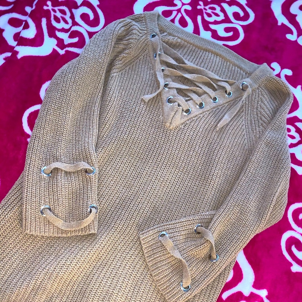 Oversized 'V' Lace-Up Sweater